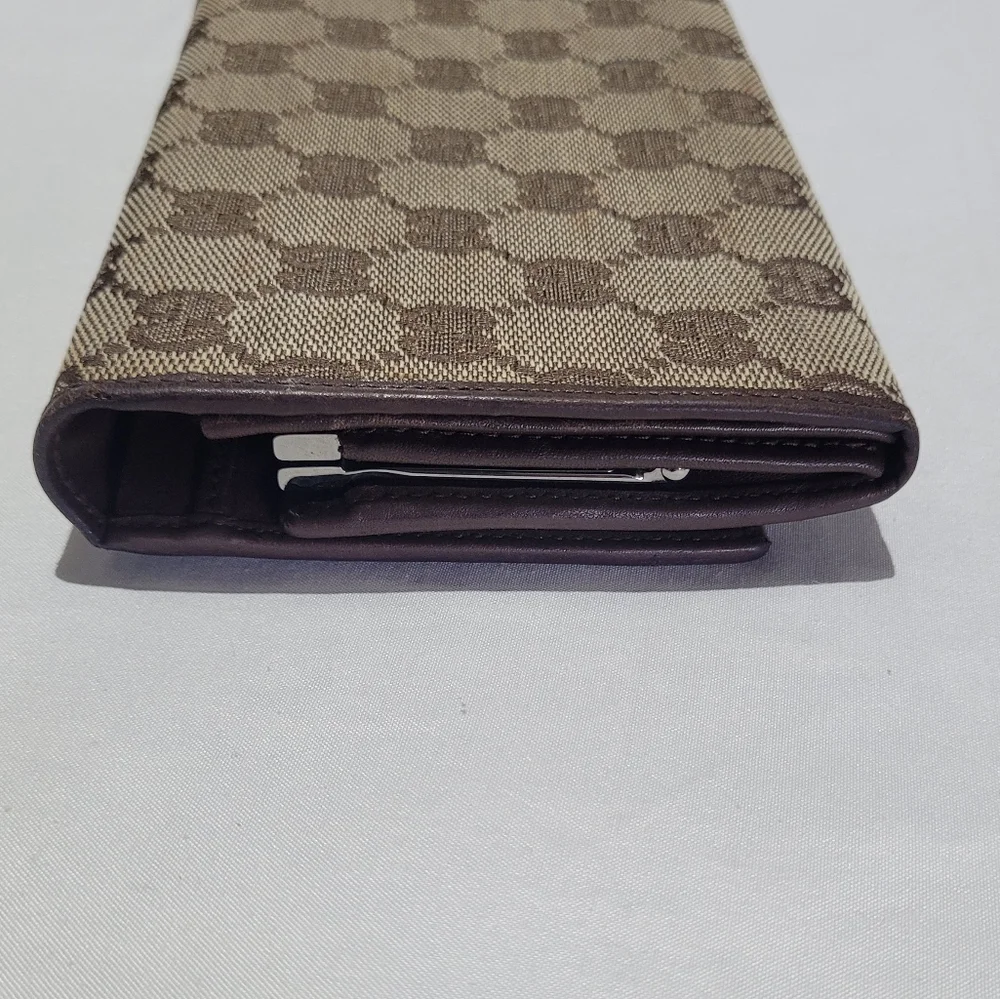 Gucci Brown Tan Wallet Card Holder Twist Lock Clutch Vintage Graphic Web Print - Picture 4 of 14